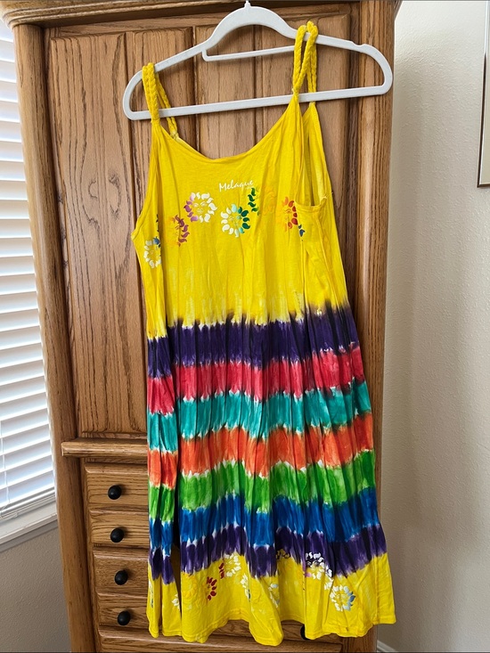 Melaque Dresses & Skirts - Melaque Yellow Tie-Dye Rainbow Midi Sun Dress